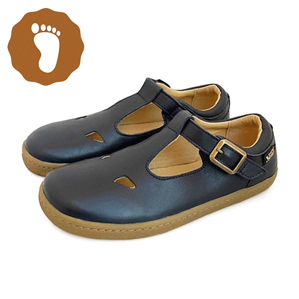 Darcey T-Bar Kids Barefoot Shoe Navy Leather