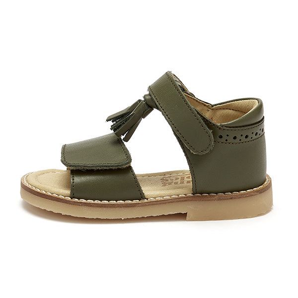 Flo Tassel Kids Sandal Olive Leather