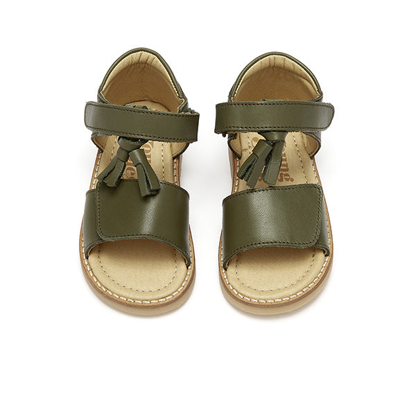 Flo Tassel Kids Sandal Olive Leather