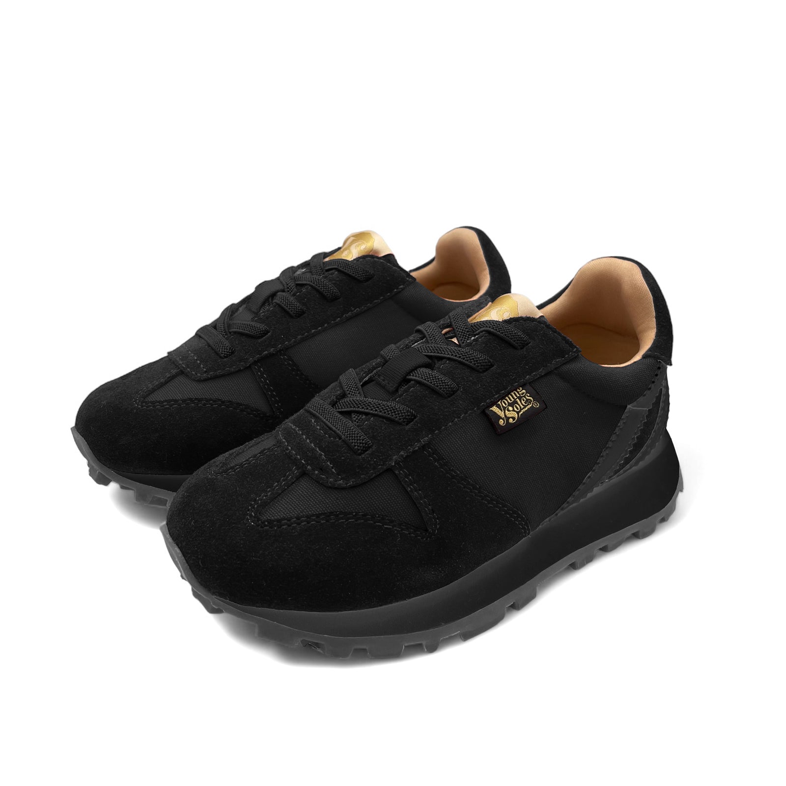 Keegan Kids Sneaker Black Textile and Suede