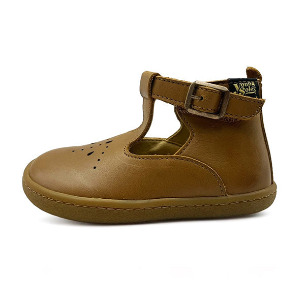 Lark Kids T-Bar Barefoot Shoe Tan Leather