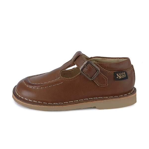 Parker T-Bar Kids Shoe Tan Burnished Leather