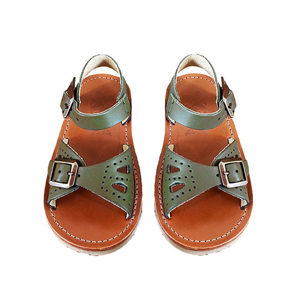 Pearl Kids Sandal Olive Leather