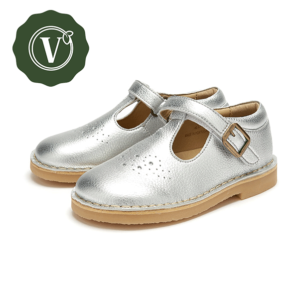 Penny Vegan T-Bar Shoe Silver Synthetic Leather