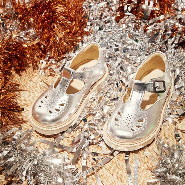 Rosie T-Bar Kids Shoe Silver Leather