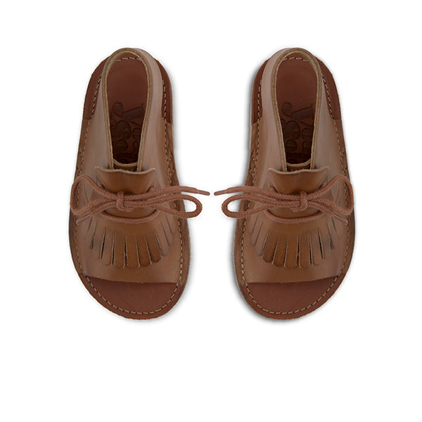 Agnes Kilted Kids Sandal Tan Burnished Leather