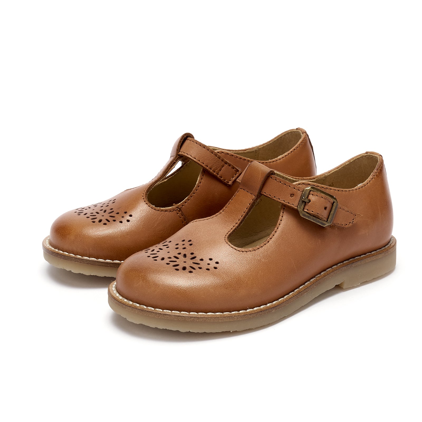 Blossom T-bar Shoe Tan Burnished Leather