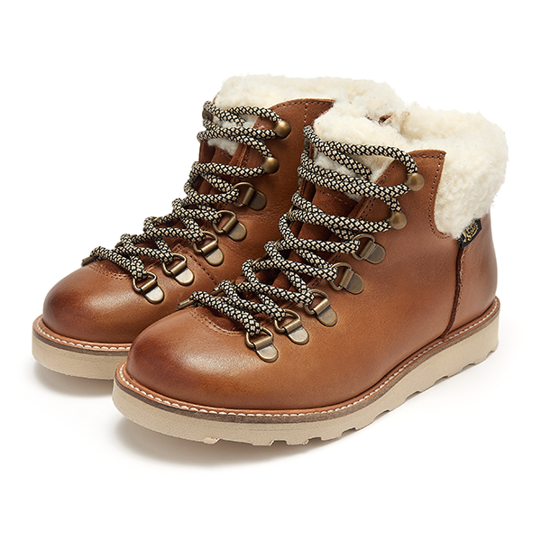 Eddie Wool Ankle-High Hiking Kids Boot Tan Burnished Leather