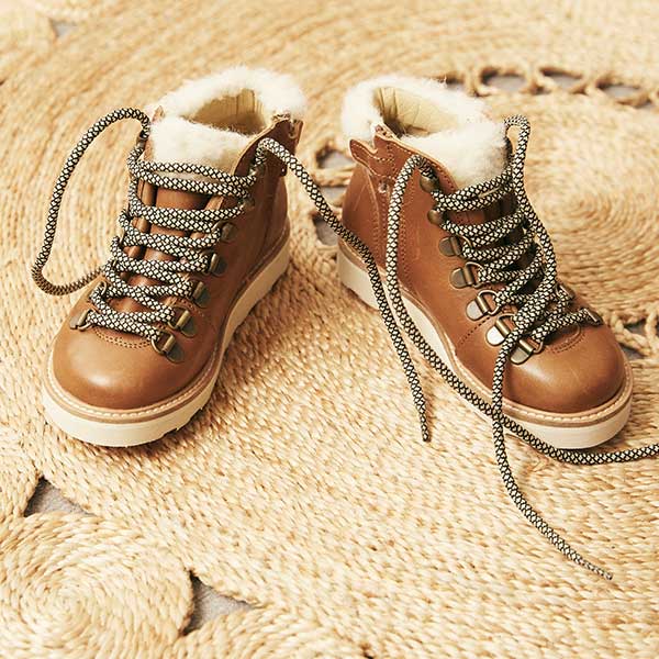 Eddie Wool Ankle-High Hiking Kids Boot Tan Burnished Leather