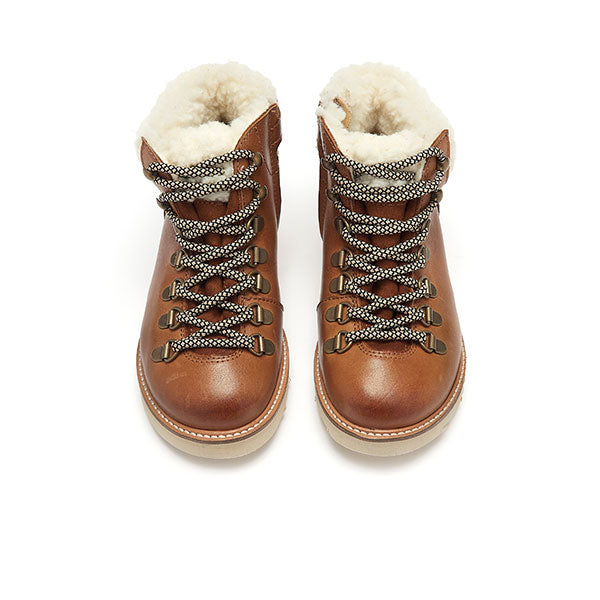 Eddie Wool Ankle-High Hiking Kids Boot Tan Burnished Leather