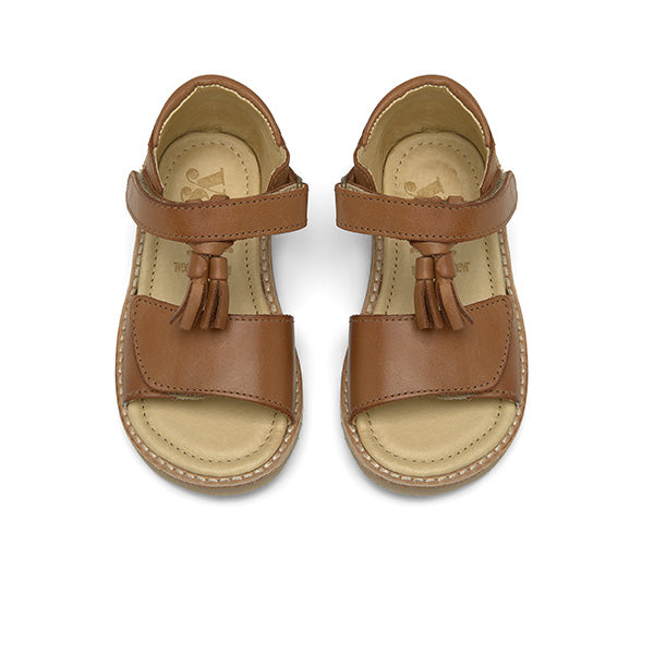 Flo Tassel Kids Sandal Tan Burnished Leather