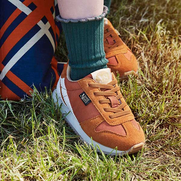 Keegan Kids Sneaker Orange Rust Textile and Suede