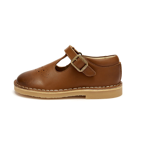 Penny Vegan T-Bar Kids Shoe Chestnut Brown Synthetic Leather