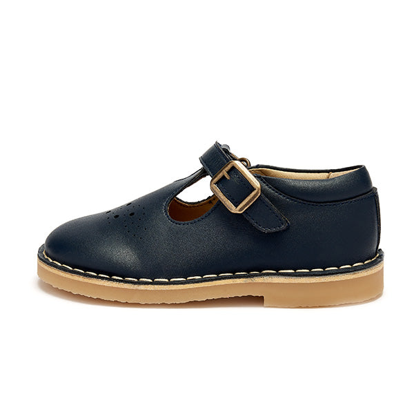 Penny Vegan T-Bar Kids Shoe Navy Synthetic Leather