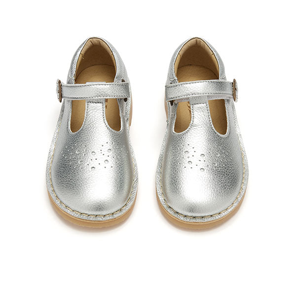 Penny Vegan T-Bar Shoe Silver Synthetic Leather