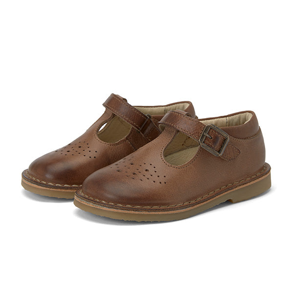 Penny T-Bar Kids Shoe Tan Burnished Leather