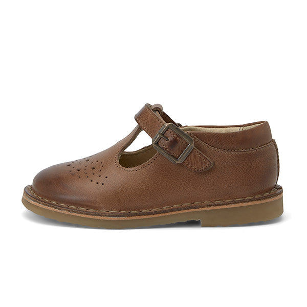 Penny T-Bar Kids Shoe Tan Burnished Leather