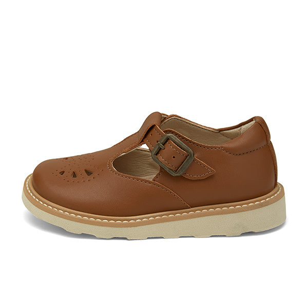 Rosie Vegan T-Bar Kids Shoe Chestnut Brown Synthetic Leather