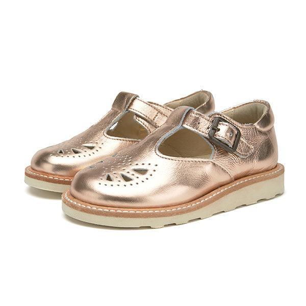 Rosie T-Bar Kids Shoe Rose Gold Leather