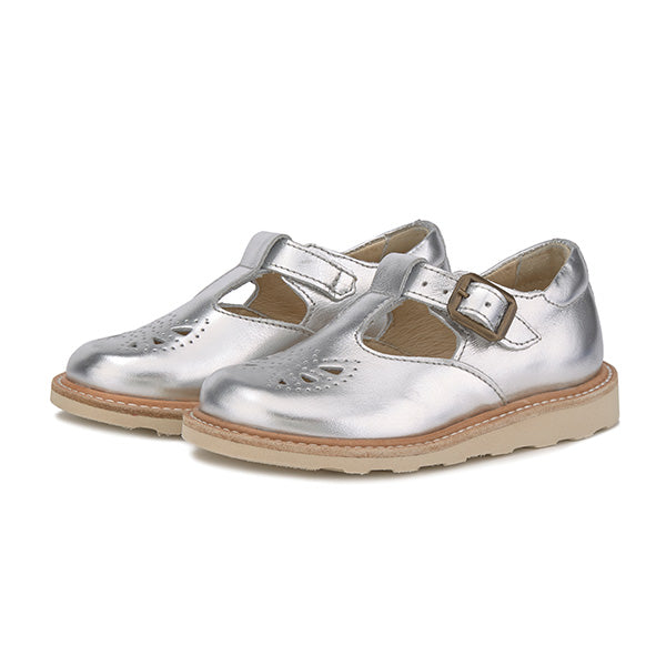 Rosie T-Bar Kids Shoe Silver Leather