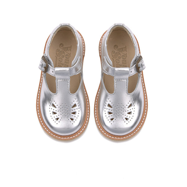 Rosie T-Bar Kids Shoe Silver Leather