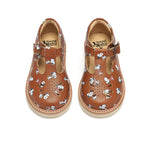 Rosie T-Bar Kids Shoe Snoopy Print Chestnut Brown Leather