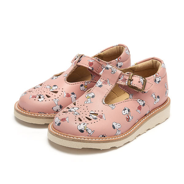 Rosie T-Bar Kids Shoe Snoopy Print Pink Leather