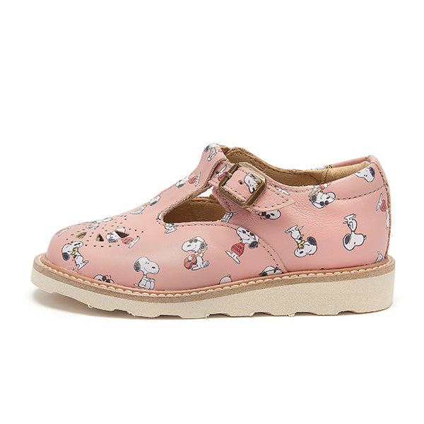 Rosie T-Bar Kids Shoe Snoopy Print Pink Leather