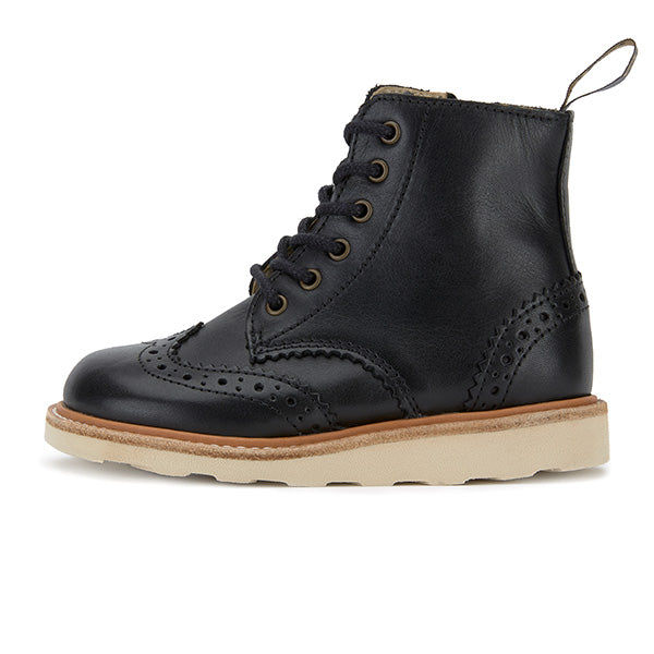 Sidney Brogue Kids Boot Black Leather