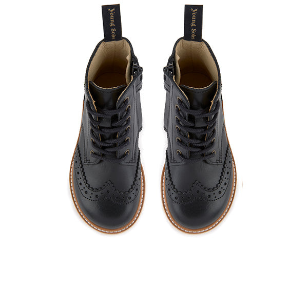 Sidney Brogue Kids Boot Black Leather