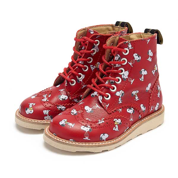 Sidney Brogue Kids Boot Snoopy Print Red Leather