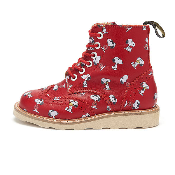 Sidney Brogue Kids Boot Snoopy Print Red Leather