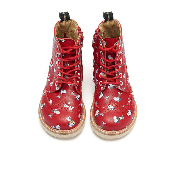 Sidney Brogue Kids Boot Snoopy Print Red Leather